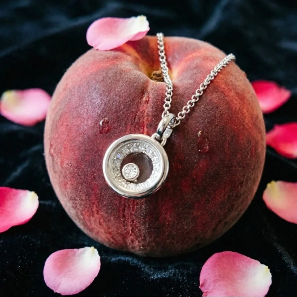 Chopard Silver Disk Necklace with Clear Diamond and Peach Accents